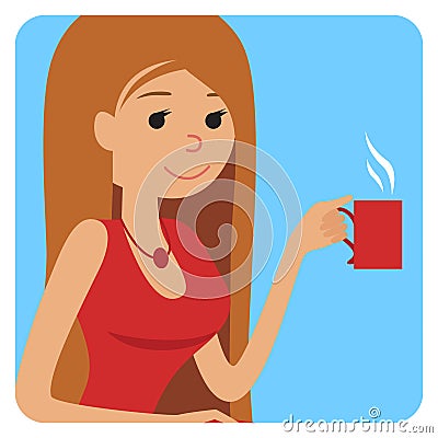 Woman with cup in her hand drinking hot coffee. Vector illustration icon Vector Illustration