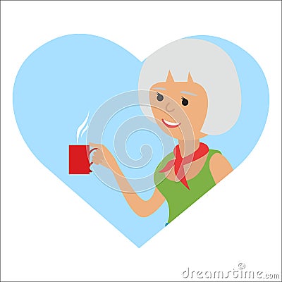 Woman with cup in her hand drinking hot coffee. Vector illustration icon Vector Illustration