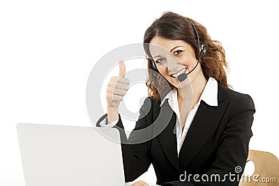 Woman customer service worker, call center smiling operator Stock Photo