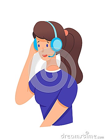 Woman customer technical support isolated on white Vector Illustration