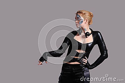 Woman in cyber style clothing and make-up Stock Photo