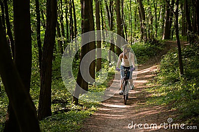 Woman is cycling Stock Photo