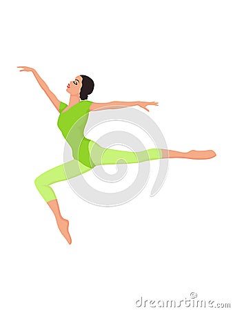 Woman dancer in bright green unitard Vector Illustration