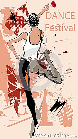 Woman dancing on grunge background Vector Illustration