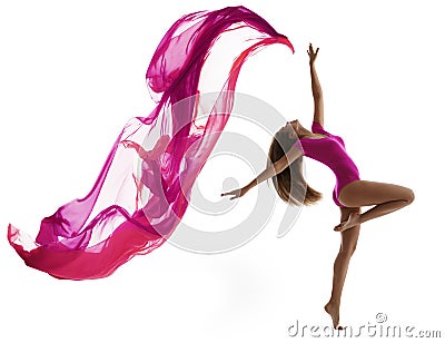 Woman Dancing Sport, Girl Dancer Flying Cloth Stock Photo