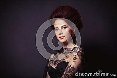 Woman on dark background Stock Photo