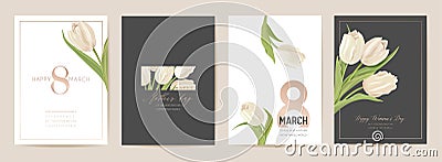 Woman day 8 March holiday card. Spring floral vector illustration. Greeting realistic tulip flowers template Vector Illustration