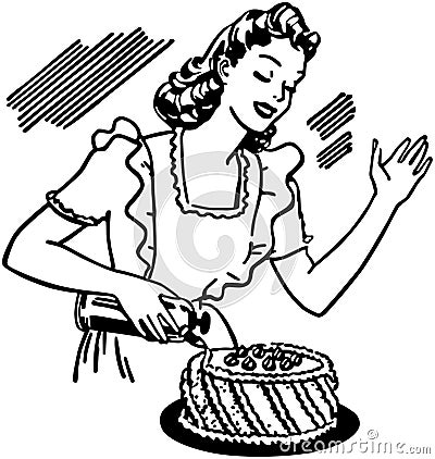 Woman Decorating Cake Vector Illustration