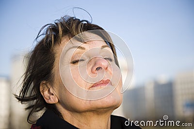 Woman is deep breath Stock Photo