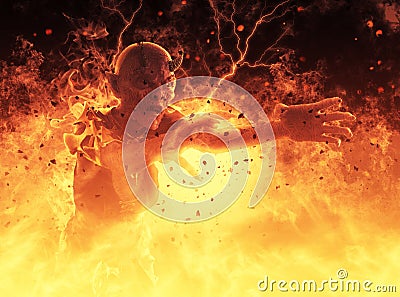 Demon woman burns in a hellfire 3d illustration Cartoon Illustration