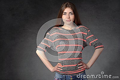 Woman demonstrates the confidence or indignation Stock Photo