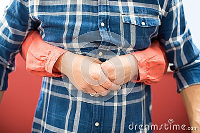 Close Up Of Woman Demonstrating Heimlich Maneuver In First Aid C Stock Photo