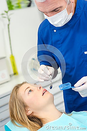 Woman at dental appointment Stock Photo