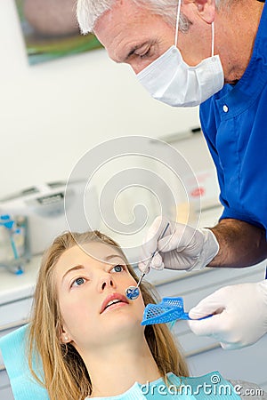 Woman at dental appointment Stock Photo