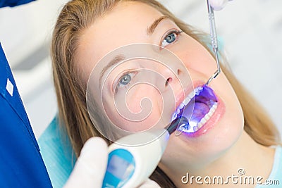 Woman at dental appointment Stock Photo