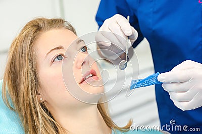 Woman at dental appointment Stock Photo