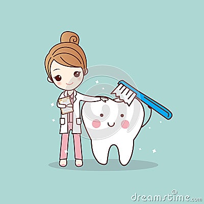 Woman dentist brush clean teeth Vector Illustration