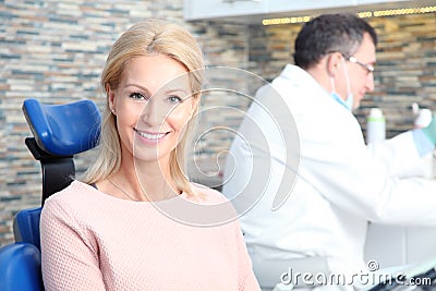 Woman at the dentist Stock Photo