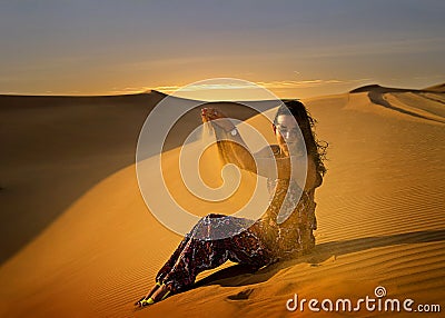 Woman in desert Stock Photo