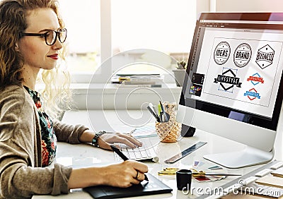 Woman Designer Interior Working Workspace Concept Stock Photo