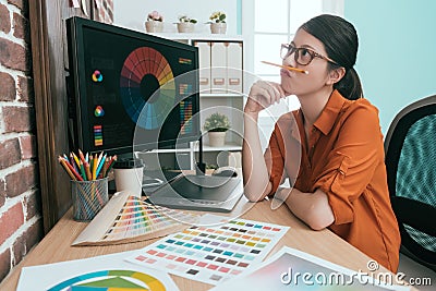 Woman designer thinking graphic design inspiration Stock Photo