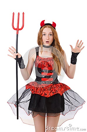 Woman devil with trident Stock Photo