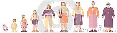 Woman in different age. From child to old person. Baby, toddler Vector Illustration