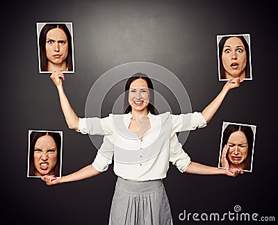 Woman with different emotional faces Stock Photo