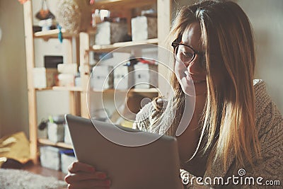 Woman with digital tablet Stock Photo