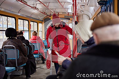 Woman disabled in public transport Editorial Stock Photo