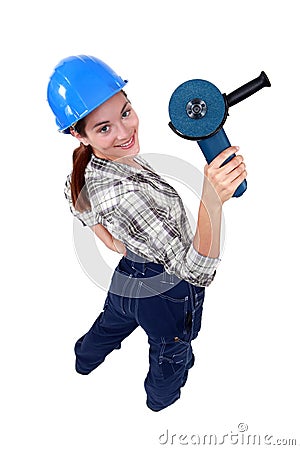 Woman with a disc cutter Stock Photo