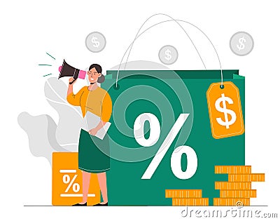 Woman with discount Vector Illustration