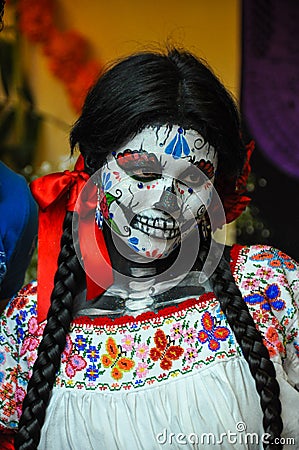 Woman disguised for Dia de los Muertos, Puebla, Mexico Editorial Stock Photo