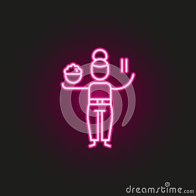 Woman, dish, cook neon style icon. Simple thin line, outline vector of travel icons for ui and ux, website or mobile application Stock Photo