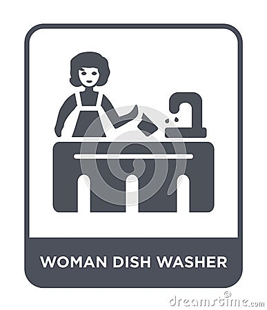woman dish washer icon in trendy design style. woman dish washer icon isolated on white background. woman dish washer vector icon Vector Illustration