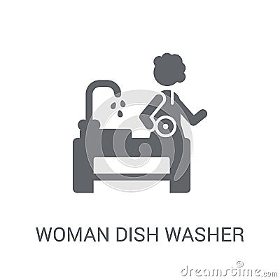 Woman Dish Washer icon. Trendy Woman Dish Washer logo concept on Vector Illustration