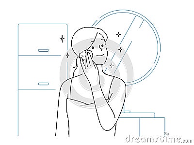 Woman do beauty procedures in bathroom Vector Illustration
