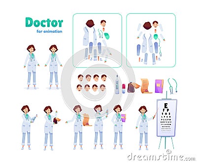 Vector flat woman doctor animation creation set Vector Illustration