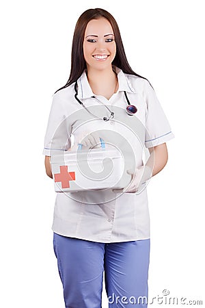 Woman doctor with a medical kit. Isolation. Editorial Stock Photo