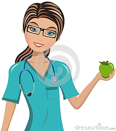 Woman Doctor Surgeon Holding Apple Vector Illustration
