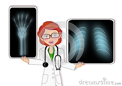 Woman doctor x ray Cartoon Illustration