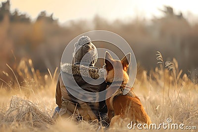woman and dog, AI generated Stock Photo