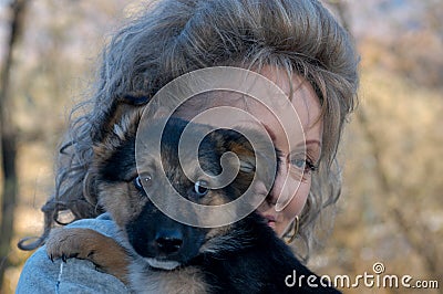 Woman with a dog at the animal shelter Editorial Stock Photo