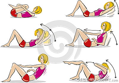 Woman doing abdominal exercises Vector Illustration