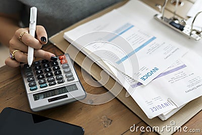 Woman doing accounting Stock Photo