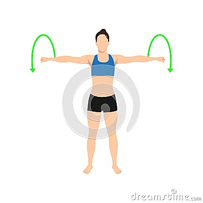 Woman doing Arm circles exercise. Flat vector Vector Illustration