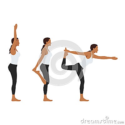 Woman doing ayurveda yoga poses in three different poses Vector Illustration