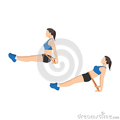 Woman doing band reverse plank exercise. Flat vector Vector Illustration