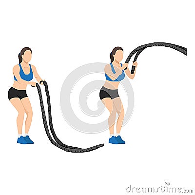 Woman doing battle rope double waves exercise Vector Illustration