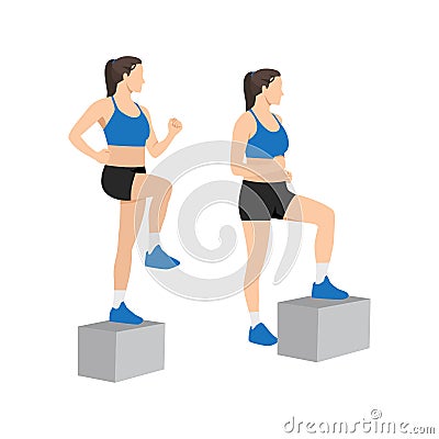 Woman doing Chair step ups exercise. Vector Illustration